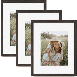 Momentworth 16x20 Picture Frame with Mat for 11x14 Set of 3, Distressed Black Wood Grain 16x20 Frames for Wall Mounting (3 Pack, Black)