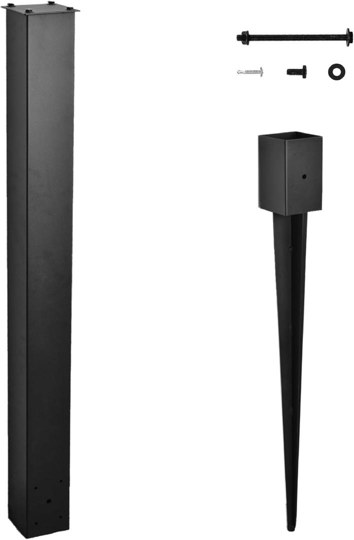 Heavy Duty Mailbox Post, 43" In-Ground Mounting Post for Use with Mailbox (Black)