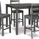 Signature Design by Ashley Bridson 5 Piece Dining Room Set, Includes Table & 4 Ladderback Barstools, Wood, Gray  
