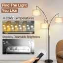OUTON Arc LED Floor Lamp with Remote Control, Dimmable Modern Black 3 Light Arched Tall Floor Lamp, Mid Century Adjustable Standing Corner Lamps for Bedroom, Office, Living Room, Beige Lampshade