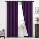 Yakamok Room Darkening 100% Blackout Curtains Grommet Window Treatments with 2 Thick Layers-Purple Thermal Insulated Drapes Set of 2 Panels for Bedroom Living Room 52 Inches by 84 Inches Length, Purple With Black Liner