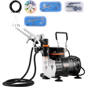 VEVOR Airbrush Kit, Professional Airbrush Set with 1/5 HP Compressor & 3 Airbrushes, Airbrushing System Kit with Multi-Purpose Dual-Action Gravity Feed Airbrushes, Art Nail Cookie Tatto