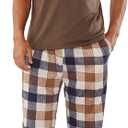 Men's 2 Piece Pajama Set Crew Neck Short Sleeve T Shirt and Plaid Pants Loungewear (Large, Coffee Brown)