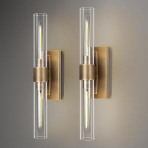 Modern Brass and Glass Wall Sconces, 24" Vanity Lights for Bathroom 2 Lights, Horizontal or Vertical Linear Wall Sconce,Indoor Sconces Wall Lighting,Bathroom Wall Sconce Set of Two, 2 Pack