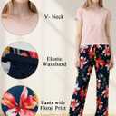 Womens Pajama Sets Short Sleeve Lounge Set Soft Floral Print Pjs Pants V Neck Loungewear Summer 2 Piece Sleepwear