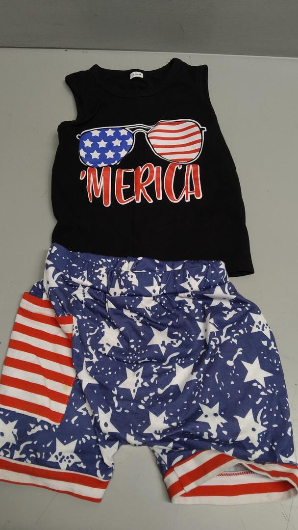 Toddler 4th Of July Outfit Boy Summer Setss Lincoln Sleeveless Top+American Flag Short 2pcs Memorial day Sets 18-24 M