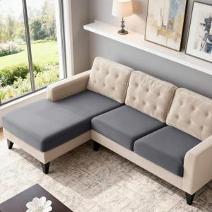 TAOCOCO Sectional Couch Covers Stretch Couch Cushion Covers for Sectional Sofa Chaise L Shape, 3 Pieces Sectional Seat Covers Soft Washable Furniture Protector(2 Seater + 1 Chaise, Light Grey)