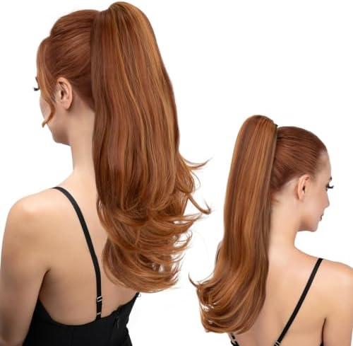 youngways Clip in Ponytail Extension 18 Inch Pony Tails Hair Extensions for Women Long Straight Curly Tail Ponytail Hair piece Synthetic Fake Versatile Pony (Tizian Red)