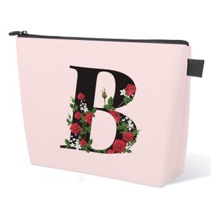 Personalized Makeup Bag, Initial Letter B Makeup Bag for Women Girl Christmas Gift Monogram Cosmetic Bag Pink Personalized Toiletry Pouch, For Mom Grandma Sister Friends Thanksgiving Christmas Gift