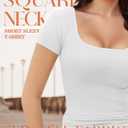 YOGINGO Womens Basic Square Neck Short Sleeve T Shirt Slim Fit Tee 2025 Summer Y2k Going Out Crop Tops Tight Sexy Shirts (Large)