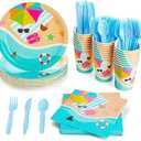 BLUE PANDA 144 Piece Beach Theme Party Supplies, Summer Dinnerware Set with Plates, Napkins, Cups, and Cutlery (Serves 24) - Beach Party Decorations