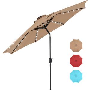 DUMOS 10 ft Patio Pool Umbrella with 32 LED Solar Lights, UV-Resistant Outdoor Table Umbrella with Tilt and Crank for Backyard, Deck, Garden, and Beach, Khaki DUMOS 10 ft Patio Pool Umbrella with 32 LED Solar Lights, UV-Resistant Outdoor Table Umbrella with Tilt and Crank for Backyard, Deck, Garden, and Beach, Khaki