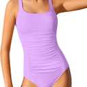 BAVEDER Girls Swimsuit One Piece Swimsuits Solid Ruched Bathing Suit for Girls Full Coverage Modest Padded Swimwear 9-16y (13-14 Years, Purple)