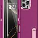 for iPhone 16 Pro Max Case with 2 Screen Protectors,Heavy Duty Shockproof Drop Protection Military Grade Tri-Layer Phone Cover with Built-in Invisible Kickstand for Apple 16 Pro Max (Purple)