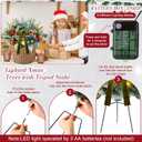 2 Pack 18" Lighted Outdoor Christmas Urn Filler with Remote & Timer, 60 LEDs Pre-lit Snowy Artificial Xmas Tree Planter Insert, Velvet Bows for Front Porch, Yard Decor(Olive Green)