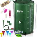 PYY Rain Water Collection Barrel - 100 Gallon Green Large Water Storage Tank with Spigots, Portable Rain Catcher to Collect Rainwater from Gutter, Plastic Rain Catchment System with Collapsible Bucket