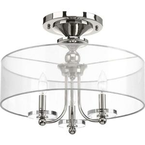 Progress Lighting Marche' Collection Three-Light Semi-Flush Convertible, Medium, Close-to-Ceiling, Nickel