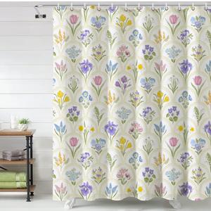 Baccessor Spring Summer Shower Curtain Tulip Daffodil Flower Shower Curtain Neutral Country Rustic Bathroom Bath Decor Waterproof Weighted with Hooks 72 W x72 H Inch