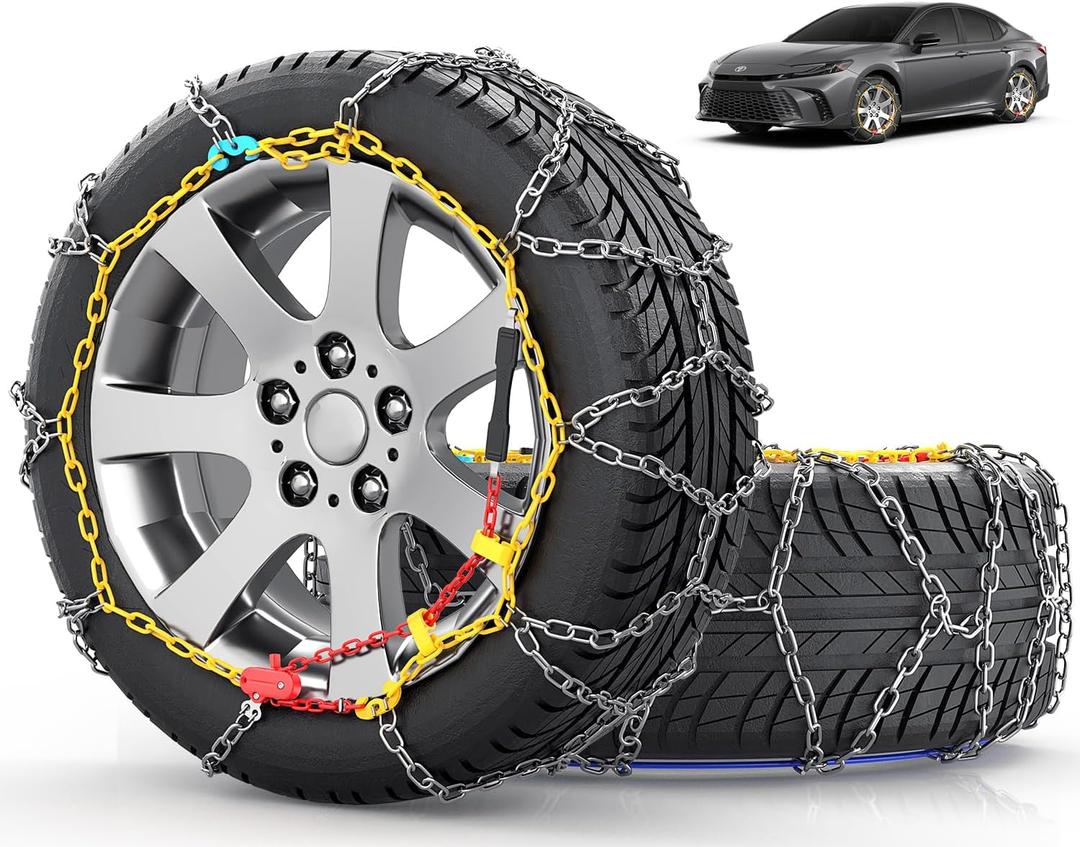 Snow-Chains Easy Install Tire-Chains, One-Pull Fit Design Tire Snow Chains for Passenger Cars, Sedan, SUVs, Emergency Winter Tire Traction Car Tires 215 225 235 245 255 275 - Set of 2 (KN130)
