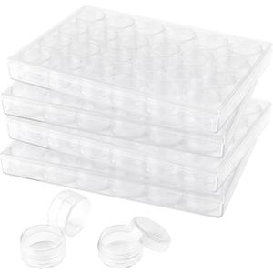 SEUNMUK 4 Pack 24 Grids Embroidery Diamond Storage Box, Clear Plastic Containers for DIY Art Crafts, Beads and Nail