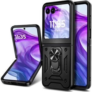 Designed for Motorola Razr 2024 Case [Not fit Razr Plus 2024], [16FT Military Grade Drop Tested] Full-Body Protective Magnetic Car Mount Ring Cover Case (Black)