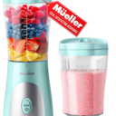 Mueller Personal Blender for Shakes and Smoothies with 15 Oz Travel Cup and Lid, Juices, Baby Food, Heavy-Duty Portable Blender & Food Processor, Turquoise