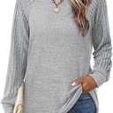 Saloogoe Tunic Sweatshirts for Women Crewneck Lightweight Sweaters Raglan Long Sleeve Shirts Fall Fashion Tops 2025 (Large, Gray)