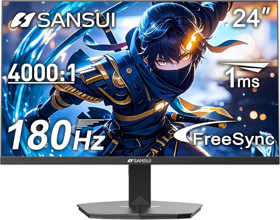 SANSUI 24 Inch Gaming Monitor 180Hz, DP 1.4 & HDMI 2.0 Ports High Refresh Rate Computer Monitor, Racing FPS RTS Modes, 1ms Response Time 110% sRGB (ES-G24F4, HDMI Cable Included)