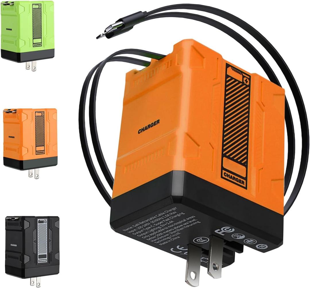 2-in-1 Compatible with 120w Fast Charger, 2025 New Retractable Wall Fasts Charging Power Adapter with All in One Foldable Plug, Multi-Functional Fast Smart Charger for Phone, Tablet, Laptops (Orange)