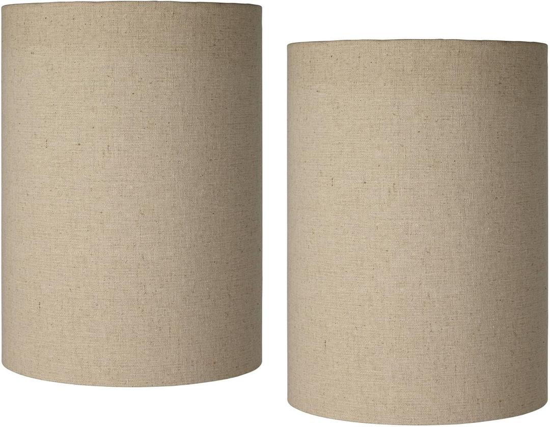 Set of 2 Cylinder Lamp Shades Tan Medium 8" Top x 8" Bottom x 11" High Spider with Replacement Harp and Finial Fitting - Springcrest Set of 2 Cylinder Lamp Shades Tan Medium 8" Top x 8" Bottom x 11" High Spider with Replacement Harp and Finial Fitting - Springcrest