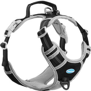 ThinkPet No Pull Harness Breathable Sport Vest with Handle-Dog Harnesses Reflective Adjustable for Medium Large Dogs (L(Chest:19"-30"), Black)