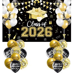 Black and Gold Class of 2026 Banner, Large Congrats Class of 2026 Banner Backdrop, Graduation Party Decorations for Indoor, Outdoor, Congrats Grad Gathering Photo Background