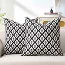 2 x Black Throw Pillow Covers Black and White Pillow Covers 18x18 for Couch Modern Farmhouse Block Print Cushion Cases Grey Boho Home Decor for Sofa Chair Bedroom Living Room Gray