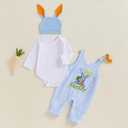 Newborn Easter Outfit Boy Long Sleeve Rompers Bunny Overalls Hat Baby Boy Summer Clothes 0 3 6 12 18 Months (Blue)