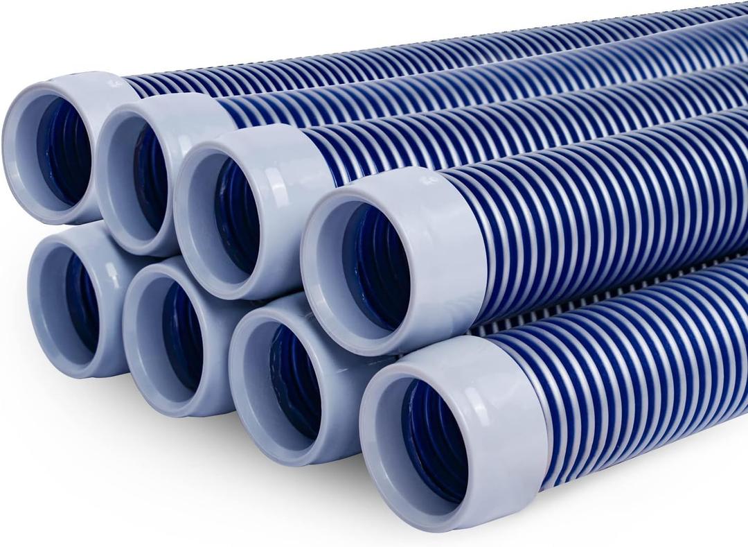 POOLWHALE Professional Swimming Pool Vacuum Cleaner Hose -1.5 8 Piece Hoses, Perfect Vacuum Extension/Replacement - Compatible with all Major Automatic Pool Cleaners (Gray - Blue)