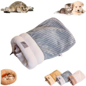 Cat Sleeping Bag for Indoor Cats Cozy Winter Cats Sleeping Bags Soft Plush Cat Sack Self Warm Pet Bed Cave Kittens Tunnel Pet Hideaway Calming Bed for Kittens (Gray, M-17.3x14.6in)