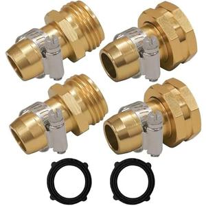 Hourleey Garden Hose Repair Connector with Clamps, Fit for 3/4" or 5/8" Garden Hose Fitting, 2 Set