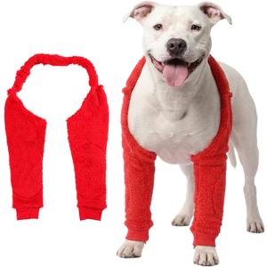 LovinPet Dog Front Leg Warmers for Medium Large Dogs, Double-Sided Fleece Elbow & Knee Sleeve, Adjustable Recovery Leg Protector, Anti-Lick, Anti-Chafe, Cold Weather Keep Warm, Red, XXL