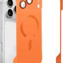Omio Magnetic Slim Case for iPhone 17 Pro Max Compatible with MagSafe, Matte PC Ultra-Thin Bumper Frameless Borderless Minimalist Design with Camera Lens Protector for Men Women, Orange