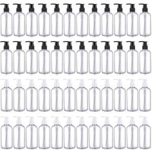 Eaasty 48 Pcs Pump Bottle Lotion Dispenser Refillable Shampoo Conditioner Hand Soap Dispenser Plastic Empty 8oz/250ml Clear Reusable Body Wash Container Bulk (Clear,Black)