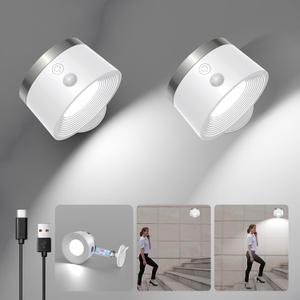 Moobibear Motion Sensor Wall Light Indoor 2Pcs, 3500mAh Rechargeable Battery Operated LED Wall Light, Wall Lamp Wireless with 360 ° Rotation, 3 Color Temperatures for Bedroom, Study, Corridor, Picture, White