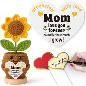 Mothers Day Mom Gifts from Daughters Son, Mom Birthday Gifts, First Mother's Day New Mama Present for Mum Mommy Stepmom, Handmade Crochet Sunflower Present for Mother in Law