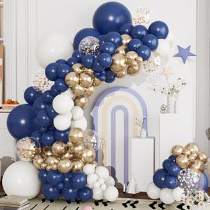 Navy Blue and Gold Balloons Garland Arch Kit-134pcs Navy Blue Gold White and Confetti Balloons in Different Sizes for New Year Graduation Baby Shower Wedding Anniversary Birthday Party Decorations