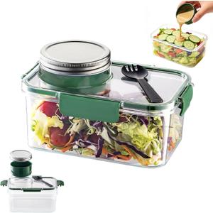 Upgraded Salad Container with Dressing Cup - Leakproof Food Storage Containers with Lids and Fork, Large Fruit Salad Storage Convenient Meal Prep Containers for Office, Home and Kitchen Camping Use