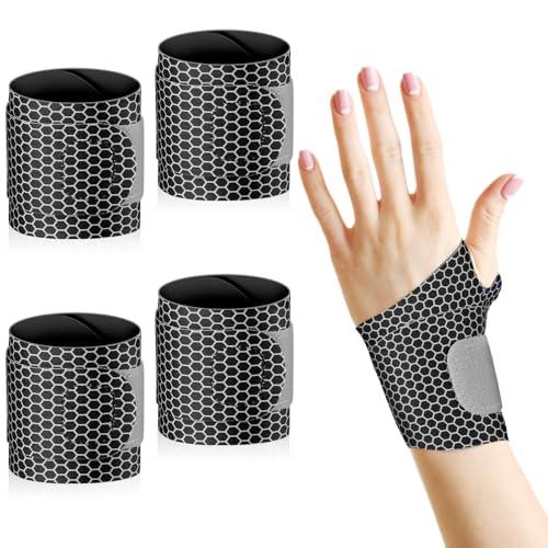 Geiserailie 4 Pcs Ultra Thin Wrist Brace Support Compression Elastic Wrist Wraps Adjustable Breathable Band for Carpal Tunnel Pain Relief Arthritis Tendonitis Right Left Hands Men Women (Black)