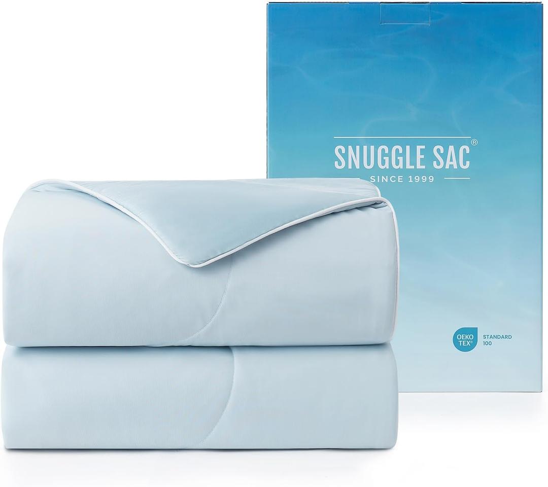 Snuggle Sac Natural Viscose Cooling Comforter Queen Size, Lightweight Breathable Silky Cooling Bedding with Q-Max>0.45 for Bedroom, Home Decor, Hot Sleepers & Night Sweats, Ice Blue 90"x90"