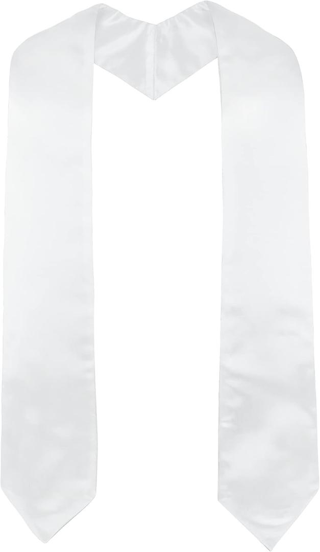 GraduatePro Plain Graduation Stole for Unisex Adults Sash 60"/72" Long 16 Colors (White)