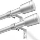 5/8 Diameter Curtain Rods 30-120 Inch, for 30-114 Inch Windows, Adjustable Splicing Silver Curtain Rods for Windows with Brackets, Window Rod Long Small Curtains Rod, Silver, 30-120"/2 Pack