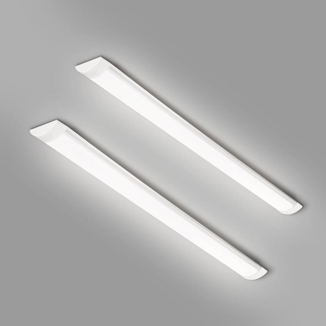 2 Packs 3FT LED Batten Light, Ultra-Thin Ceiling Surface Mounted Light, 30W, Day Light 4000K, IP20, LED Ceiling Light Fixture for Garage, Shop, Hallway, Office, Market, Ver.2, IP20-90-G