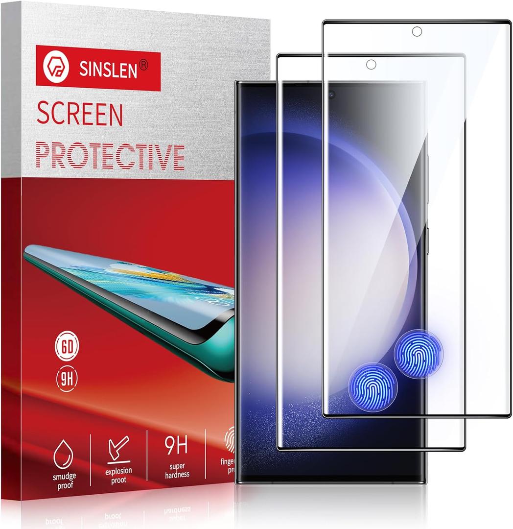 【2 Pack】Sinslen Screen Protector for Galaxy S23 Ultra , S23ultra Tempered Glass Screen Protector, [3D Curved][Anti-Scratch][Anti-Fingerprint] Tempered Glass Screen Protector for Samsung Galaxy S23 Ultra 5G (S23 ULTRA)